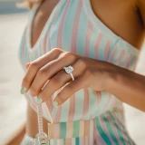 Cushion Lab Created Diamond Cathedral Double Hidden Halo Three-Row Pave Solitaire with Accents Engagement Ring in White Gold (MVSLG1653-W)