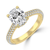 Cushion Lab Created Diamond Cathedral Double Hidden Halo Three-Row Pave Solitaire with Accents Engagement Ring in Yellow Gold (MVSLG1653-Y)