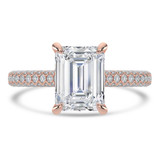 Emerald Lab Created Diamond Cathedral Double Hidden Halo Three-Row Pave Solitaire with Accents Engagement Ring in Rose Gold (MVSLG1654-R)