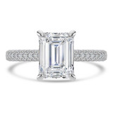 Emerald Lab Created Diamond Cathedral Double Hidden Halo Three-Row Pave Solitaire with Accents Engagement Ring in White Gold (MVSLG1654-W)