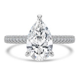 Pear Lab Created Diamond Cathedral Double Hidden Halo Three-Row Pave Solitaire with Accents Engagement Ring in White Gold (MVSLG1657-W)