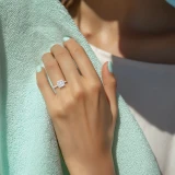 Princess Lab Created Diamond Cathedral Double Hidden Halo Three-Row Pave Solitaire with Accents Engagement Ring in Rose Gold (MVSLG1658-R)