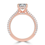Radiant Lab Created Diamond Cathedral Double Hidden Halo Three-Row Pave Solitaire with Accents Engagement Ring in Rose Gold (MVSLG1659-R)