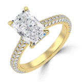 Radiant Lab Created Diamond Cathedral Double Hidden Halo Three-Row Pave Solitaire with Accents Engagement Ring in Yellow Gold (MVSLG1659-Y)