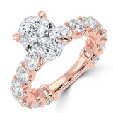 Oval Lab Created Diamond Shared U-Shape Prong Solitaire with Accents Engagement Ring in Rose Gold (MVSLG1661-R)