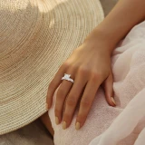 Princess Lab Created Diamond Shared U-Shape Prong Solitaire with Accents Engagement Ring in White Gold (MVSLG1662-W)