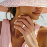 Princess Lab Created Diamond Channel Set Solitaire with Accents Engagement Ring in Yellow Gold (MVSLG1667-Y)