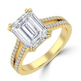 Emerald Lab Created Diamond Double Prong Split Shank Solitaire with Accents Engagement Ring in Yellow Gold (MVSLG1675-Y)