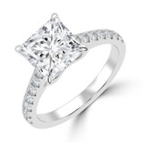 Princess Lab Created Diamond Cathedral Solitaire with Accents Engagement Ring in White Gold (MVSLG1687-W)