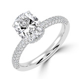 Cushion Lab Created Diamond Hidden Halo Three Row Pave Solitaire with Accents Engagement Ring in White Gold (MVSLG1691-W)