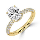 Cushion Lab Created Diamond Hidden Halo Three Row Pave Solitaire with Accents Engagement Ring in Yellow Gold (MVSLG1691-Y)