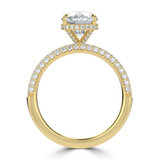 Cushion Lab Created Diamond Hidden Halo Three Row Pave Solitaire with Accents Engagement Ring in Yellow Gold (MVSLG1691-Y)