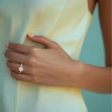 Cushion Lab Created Diamond Hidden Halo Three Row Pave Solitaire with Accents Engagement Ring in Yellow Gold (MVSLG1691-Y)