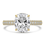 Cushion Lab Created Diamond Hidden Halo Three Row Pave Solitaire with Accents Engagement Ring in Yellow Gold (MVSLG1691-Y)