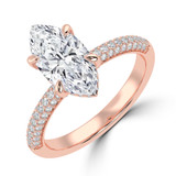 Marquise Lab Created Diamond Hidden Halo Three Row Pave Solitaire with Accents Engagement Ring in Rose Gold (MVSLG1693-R)
