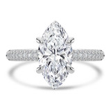 Marquise Lab Created Diamond Hidden Halo Three Row Pave Solitaire with Accents Engagement Ring in White Gold (MVSLG1693-W)