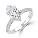Marquise Lab Created Diamond Hidden Halo Three Row Pave Solitaire with Accents Engagement Ring in White Gold (MVSLG1693-W)