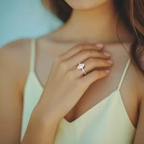 Marquise Lab Created Diamond Hidden Halo Three Row Pave Solitaire with Accents Engagement Ring in White Gold (MVSLG1693-W)
