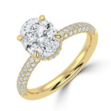 Oval Lab Created Diamond Hidden Halo Three Row Pave Solitaire with Accents Engagement Ring in Yellow Gold (MVSLG1694-Y)