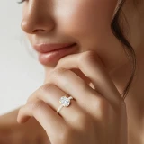 Oval Lab Created Diamond Hidden Halo Three Row Pave Solitaire with Accents Engagement Ring in Yellow Gold (MVSLG1694-Y)