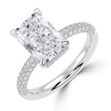 Radiant Lab Created Diamond Hidden Halo Three Row Pave Solitaire with Accents Engagement Ring in White Gold (MVSLG1697-W)