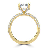 Radiant Lab Created Diamond Hidden Halo Three Row Pave Solitaire with Accents Engagement Ring in Yellow Gold (MVSLG1697-Y)