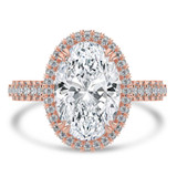 Oval Lab Created Diamond Three-row Pave Rollover Halo Engagement Ring in Rose Gold with Accented Basket and Bridge (MVSLG1699-R)