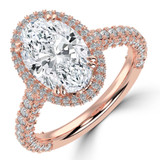 Oval Lab Created Diamond Three-row Pave Rollover Halo Engagement Ring in Rose Gold with Accented Basket and Bridge (MVSLG1699-R)