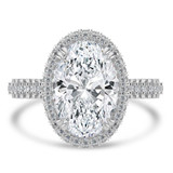 Oval Lab Created Diamond Three-row Pave Rollover Halo Engagement Ring in White Gold with Accented Basket and Bridge (MVSLG1699-W)