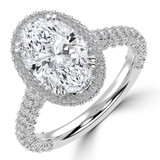 Oval Lab Created Diamond Three-row Pave Rollover Halo Engagement Ring in White Gold with Accented Basket and Bridge (MVSLG1699-W)