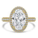 Oval Lab Created Diamond Three-row Pave Rollover Halo Engagement Ring in Yellow Gold with Accented Basket and Bridge (MVSLG1699-Y)