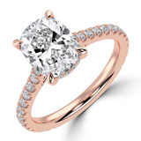 Cushion Lab Created Diamond Cathedral Hidden Halo  Solitaire with Accents Engagement Ring in Rose Gold (MVSLG1700-R)