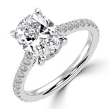 Cushion Lab Created Diamond Cathedral Hidden Halo  Solitaire with Accents Engagement Ring in White Gold (MVSLG1700-W)