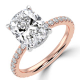 Cushion Lab Created Diamond Hidden Halo Solitaire with Accents Engagement Ring in Rose Gold & White Gold (MVSLG1701-R)