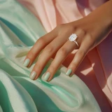 Oval Lab Created Diamond Cathedral Hidden Halo Solitaire with Accents Engagement Ring in White Gold (MVSLG1705-W)