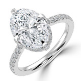 Oval Lab Created Diamond Compass Set Hidden Halo Solitaire with Accents Engagement Ring in White Gold with Open Bridge (MVSLG1706-W)