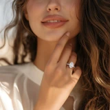 Oval Lab Created Diamond Compass Set Hidden Halo Solitaire with Accents Engagement Ring in White Gold with Open Bridge (MVSLG1706-W)