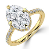 Oval Lab Created Diamond Compass Set Hidden Halo Solitaire with Accents Engagement Ring in Yellow Gold with Open Bridge (MVSLG1706-Y)