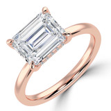 Emerald Lab Created Diamond East-west Set Hidden Halo Solitaire with Accents Engagement Ring in Rose Gold (MVSLG1707-R)