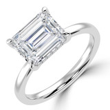 Emerald Lab Created Diamond East-west Set Hidden Halo Solitaire with Accents Engagement Ring in White Gold (MVSLG1707-W)