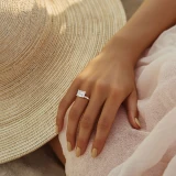Emerald Lab Created Diamond East-west Set Hidden Halo Solitaire with Accents Engagement Ring in White Gold (MVSLG1707-W)