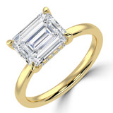 Emerald Lab Created Diamond East-west Set Hidden Halo Solitaire with Accents Engagement Ring in Yellow Gold (MVSLG1707-Y)