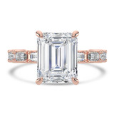 Emerald Lab Created Diamond Hidden Halo Solitaire with Accents Engagement Ring in Rose Gold with U-Prong Set Baguette Accents (MVSLG1708-R)