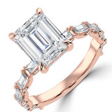 Emerald Lab Created Diamond Hidden Halo Solitaire with Accents Engagement Ring in Rose Gold with U-Prong Set Baguette Accents (MVSLG1708-R)