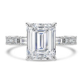 Emerald Lab Created Diamond Hidden Halo Solitaire with Accents Engagement Ring in White Gold with U-Prong Set Baguette Accents (MVSLG1708-W)