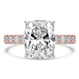 Cushion Lab Created Diamond Hidden Halo Solitaire with Accents Engagement Ring in Rose Gold & White Gold Prongs with U-Prong Set Accents (MVSLG1709-R)