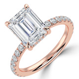 Emerald Lab Created Diamond Hidden Halo Solitaire with Accents Engagement Ring in Rose Gold (MVSLG1711-R)