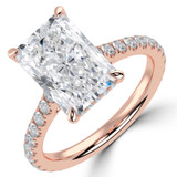 Radiant Lab Created Diamond Cathedral Hidden Halo Solitaire with Accents Engagement Ring in Rose Gold (MVSLG1714-R)