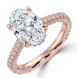 Oval Lab Created Diamond Three-row Pave Hidden Halo Solitaire with Accents Engagement Ring in Rose Gold (MVSLG1716-R)