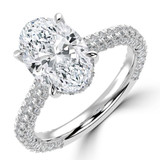 Oval Lab Created Diamond Three-row Pave Hidden Halo Solitaire with Accents Engagement Ring in White Gold (MVSLG1716-W)
